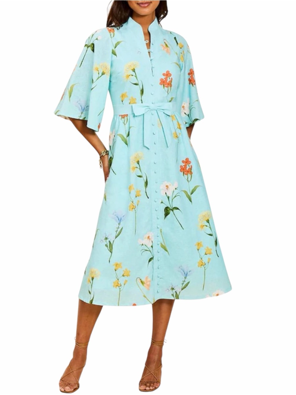 NWT Mestiza New York Carmen Garden Waltz Print Mandarin Collar Midi Dress Size 6